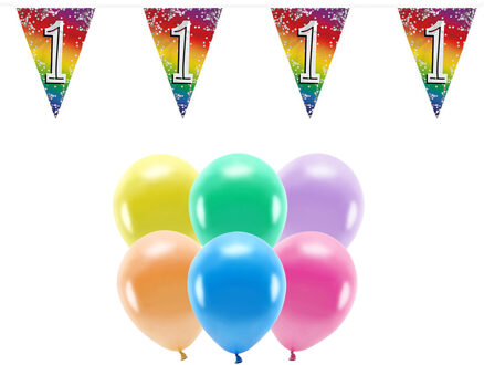 Boland Party 1e jaar verjaardag feest versieringen - Ballonnen en vlaggetjes