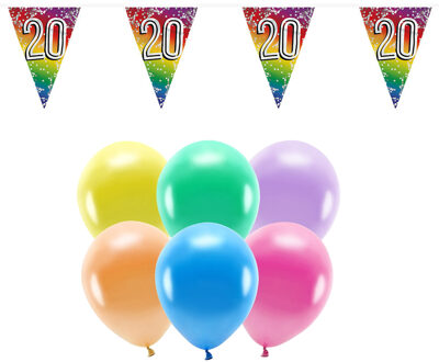 Boland Party - 20e jaar verjaardag versiering - 100x ballonnen - 2x leeftijd vlaggetjes