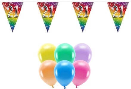 Boland Party 21e jaar verjaardag feest versieringen - Ballonnen en vlaggetjes
