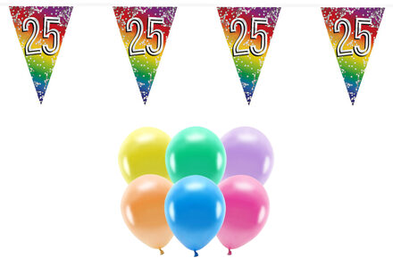 Boland Party - 25e jaar verjaardag versiering - 100x ballonnen - 2x leeftijd vlaggetjes