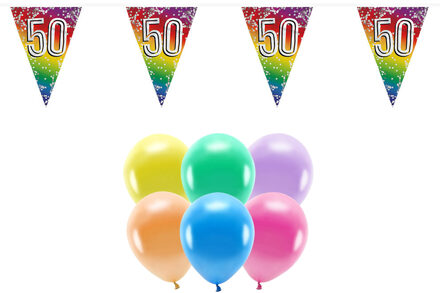 Boland Party - 50e jaar verjaardag versiering - 100x ballonnen - 2x leeftijd vlaggetjes
