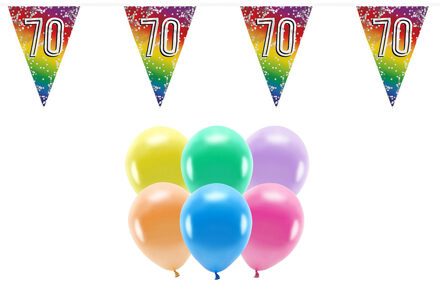 Boland Party - 70e jaar verjaardag versiering - 100x ballonnen - 2x leeftijd vlaggetjes