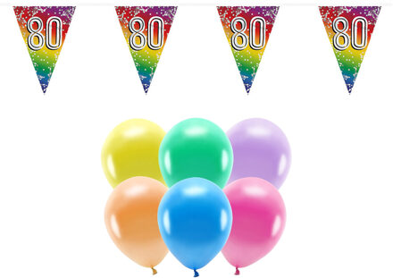 Boland Party - 80e jaar verjaardag versiering - 100x ballonnen - 2x leeftijd vlaggetjes