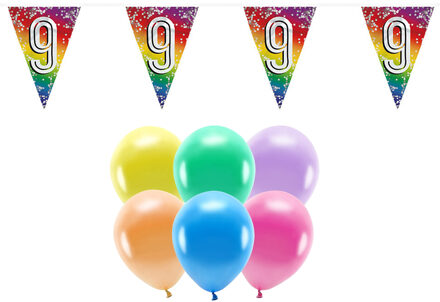 Boland Party 9e jaar verjaardag feest versieringen - Ballonnen en vlaggetjes