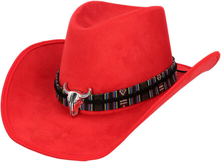 Boland party Carnaval verkleed cowboy hoed Rodeo - rood - volwassenen - polyester - Verkleedhoofddeksels