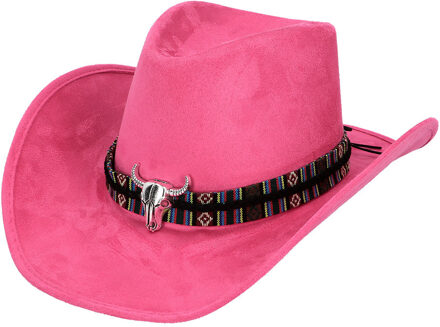 Boland party Carnaval verkleed cowboy hoed Rodeo - roze - volwassenen - polyester - Verkleedhoofddeksels