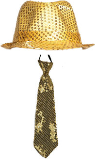 Boland Party carnaval verkleed hoedje en stropdas goud glitters