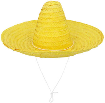 Boland party Carnaval verkleed Sombrero hoed Fiesta - geel - volwassenen - polyester - Verkleedhoofddeksels