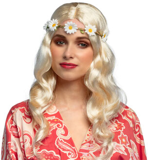 Boland party dames pruik - Flower Power Sixties - lang blond haar - carnaval