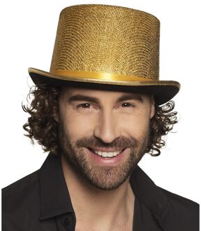 Boland Party hoed hoog met gouden glinsters Goudkleurig