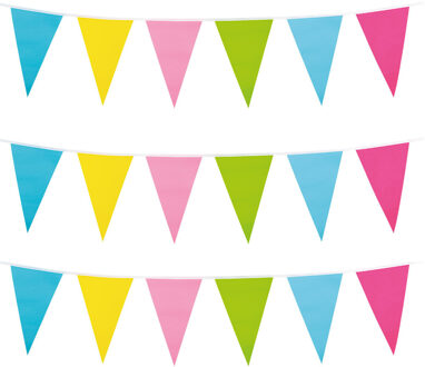 Boland PE vlaggenlijn met puntvlaggetjes - 3x - 10 meter - multi kleuren - tuinfeest - verjaardag