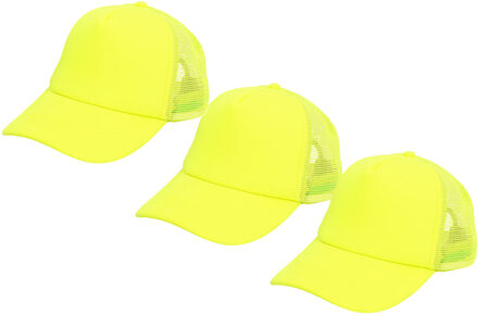 Boland pet neon - 3x - geel - volwassenen - unisex - 80/90s thema - uv blacklight