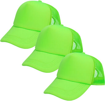 Boland pet neon - 3x - groen - volwassenen - unisex - 80/90s thema - uv blacklight