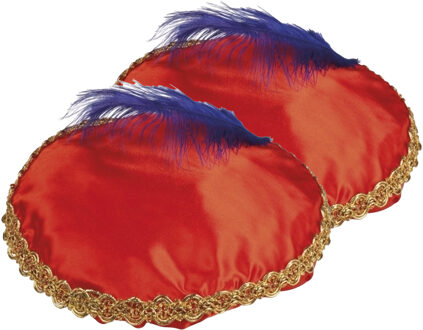 Boland Pieten baret - 2x - rood - met veer - kinderen - pietenmuts - polyester