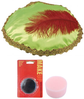 Boland Pieten baret groen - en zwarte schmink setje - met sponsje - gezicht - 16 ml - kinderen