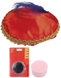 Boland Pieten baret rood - en zwarte schmink setje - met sponsje - gezicht - 16 ml - kinderen