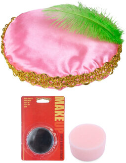 Boland Pieten baret roze - en zwarte schmink setje - met sponsje - gezicht - 16 ml - kinderen