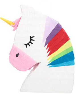 Boland Pinata Eenhoorn - wit/roze - papier - 45 x 33 x 8 cm - feestartikelen verjaardag