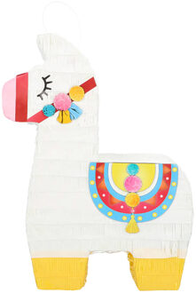 Boland Pinata Lama - papier - wit/roze - 45 x 33 x 8 cm - feestartikelen verjaardag