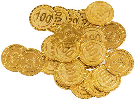 Boland Piraten munten/geld van kunststof - 24x oude munten - gouden dukaten - Verkleed speelgoed Goudkleurig