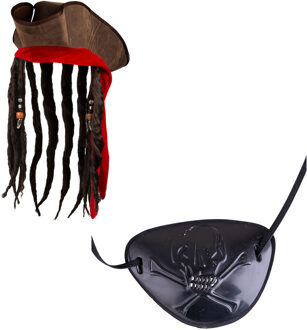 Boland Piraten set - hoed met vlechten - ooglapje - kapitein - carnaval