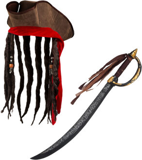 Boland Piraten set - hoed met vlechten - zwaard - 68 cm - piraten thema