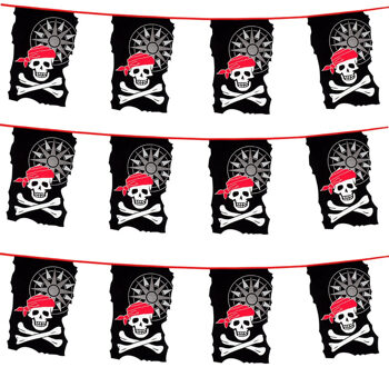 Boland Piraten thema vlaggenlijn - 3x - doodshoofd - 10 meter - kunststof - piraten kinderfeestje