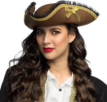 Boland Piratenhoed Kapitein - bruin / goud - piraten - verkleden - carnaval - thema