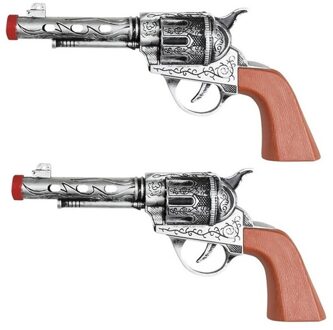 Boland Pistool/revolver - 2x - zilver - 20 cm - kunststof - western thema - verkleedaccessoire