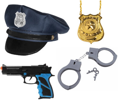 Boland Politie agent verkleed set - 4 delig - kinderen - politiepet blauw en accessoires