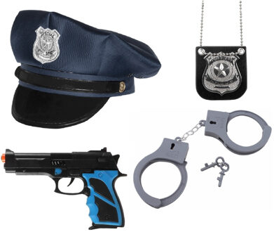 Boland Politie agent verkleed set - 4 delig - kinderen - politiepet blauw en accessoires