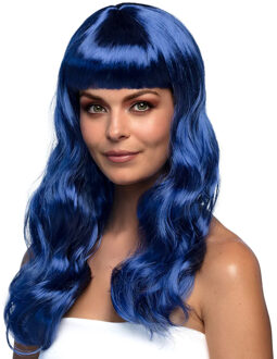 Boland Pruik Chique - blauw - lang golvend haar - carnaval - verkleden - damespruik