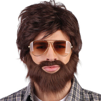 Boland pruik Dude met baard heren bruin