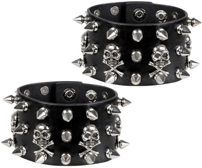 Boland Punker/biker verkleed armband - 2x - met spikes - zwart - voor volwassenen
