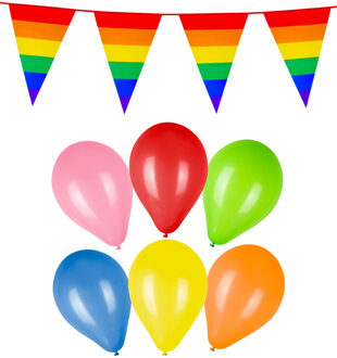 Boland Regenboog vlaggen en ballonnen set - 50 ballonnen - 8M vlaggenlijn