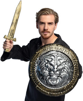 Boland Ridder verkleedaccessoires set - zwaard en schild - kunststof - volwassenen - Verkleed wapens Multi