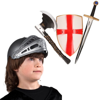Boland Ridders Carnaval verkleedset voor kinderen - Ridderhelm - Zwaard/Bijl - Schild - Kunststof