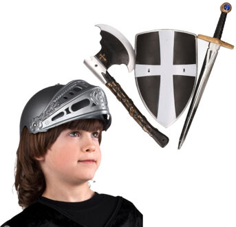 Boland Ridders Carnaval verkleedset voor kinderen - Ridderhelm - Zwaard/Bijl - Schild - Kunststof