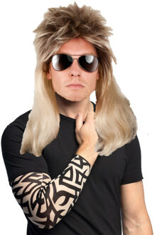 Boland Rocker/biker verkleed set heren - carnaval verkleed pruik blond haar - met 2 Tattoo sleeves