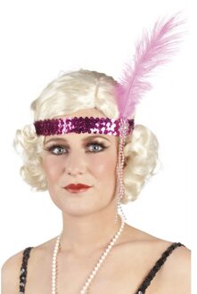 Boland Roze pailletten hoofdband met veer
