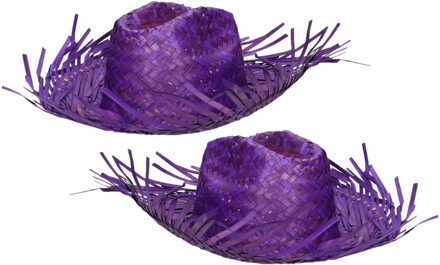 Boland Set van 2x stuks paarse Tropische Hawaii thema strohoed met grote rand