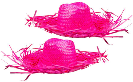 Boland Set van 2x stuks roze Tropische Hawaii thema strohoed met grote rand