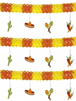 Boland Set van 3x stuks Mexico slingers fiesta party thema 4 meter - Feestslingers Multikleur