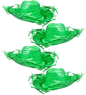 Boland Set van 4x stuks groene Tropische Hawaii thema strohoed met grote rand