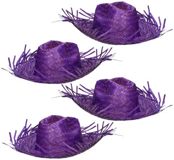 Boland Set van 4x stuks paarse Tropische Hawaii thema strohoed met grote rand