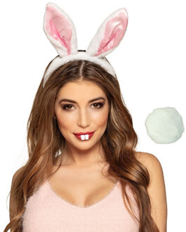 Boland Sexy bunny verkleed set - wit - dames - 3-delig - konijn - haas
