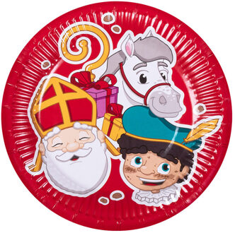 Boland Sinterklaas kartonnen bordjes rood 10x stuks 18 cm - Feestbordjes