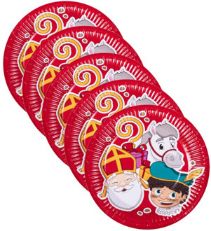 Boland Sinterklaas kartonnen bordjes rood 20x stuks 18 cm - Feestbordjes