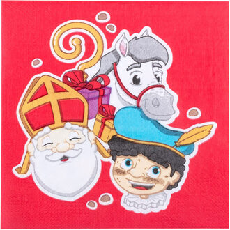 Boland Sinterklaas Servetten - 20x stuks - Sint en Piet - diner/lunch - rood - 33 x 33 cm