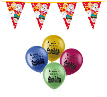 Boland Sinterklaas versiering - 2x stuks plastic Sint/piet vlaggenlijnen 6 meter en 30x ballonnen